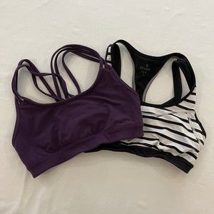 Lot Of 2- Athleta Sports Bras Size Small No Pads Purple And Black/White